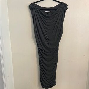 Lily Charcoal Grey Drape Neck Ruched Stretch Tunic or Dress Large